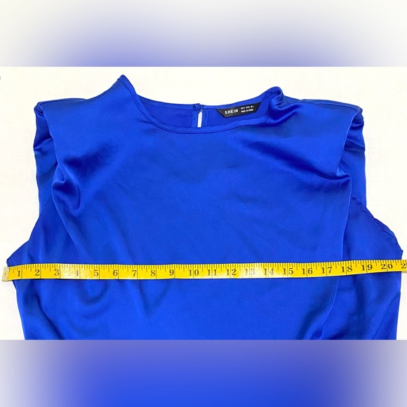 SHEIN Womens S Solid Royal Blue Structured Sleeveless Satin Top Preppy Classic - Picture 11 of 16